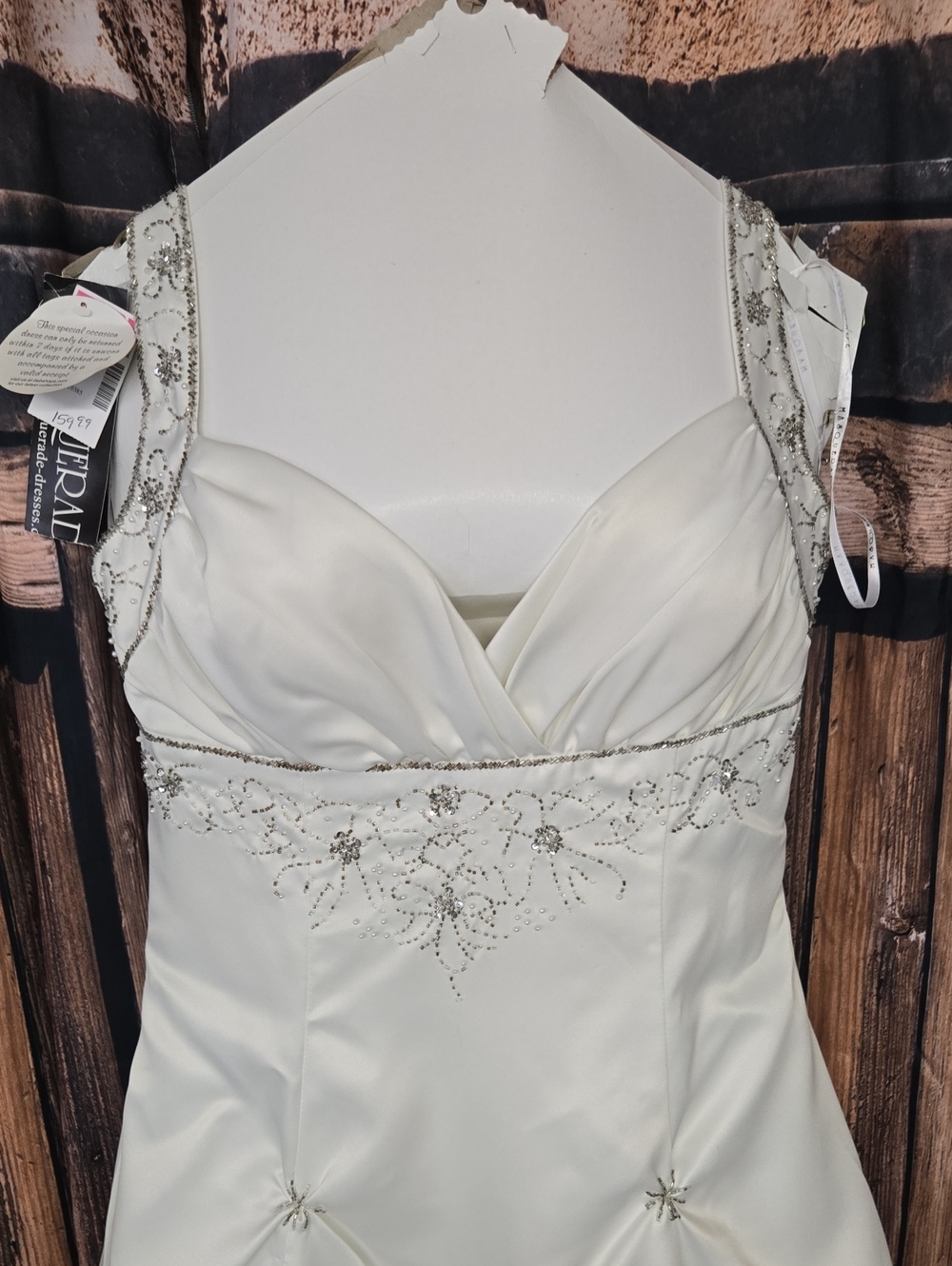 Ivory Embellished V-Neck Razorback Wedding/Prom Dress with Beaded Straps